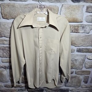 Vintage 70s Sears Kings Road Shirt Men's Medium 15.5 Tan Disco Dagger Collar...